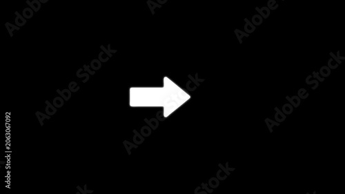 Minimalist white right arrow animation on black background, for user interface, navigation direction pointer