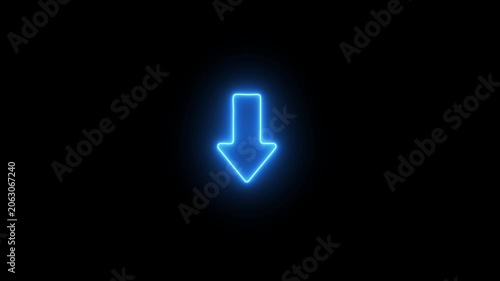 Glowing neon blue arrow pulsing on black background, digital interface ui pulse