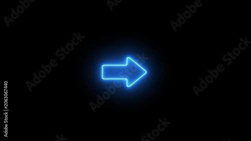 Glowing neon blue arrow sign pulsing on black background, digital directional symbol animation