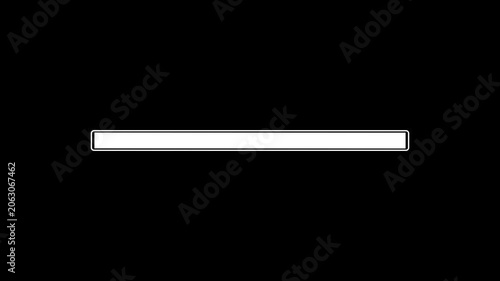 Minimalist white loading bar progress indicator animation on black background, for ui ux