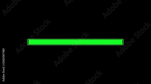 Green progress loading bar animation on black background, digital data transfer concept status