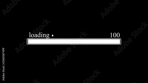 Minimalist loading bar animation with percentage counter on black background, for ui/ux progress indicator