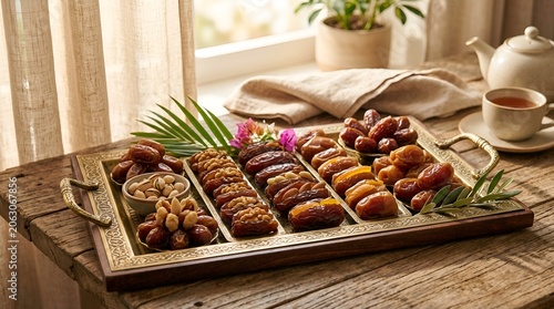 Assortment of Dates and Nuts Platter with Tea