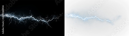 Foto Blue and white lightning bolt with electric charge shown against a clear backgro