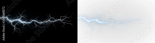 Foto Blue and white lightning bolt isolated on transparent and black background showi