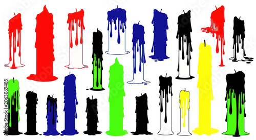 Valokuva Colorful dripping candle silhouettes and wax outline collection