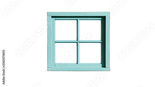 Obraz na płótnie Turquoise wooden window frame with four panes