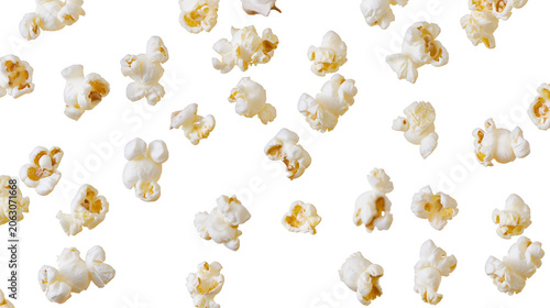 Scattered popcorn kernels with fluffy texture