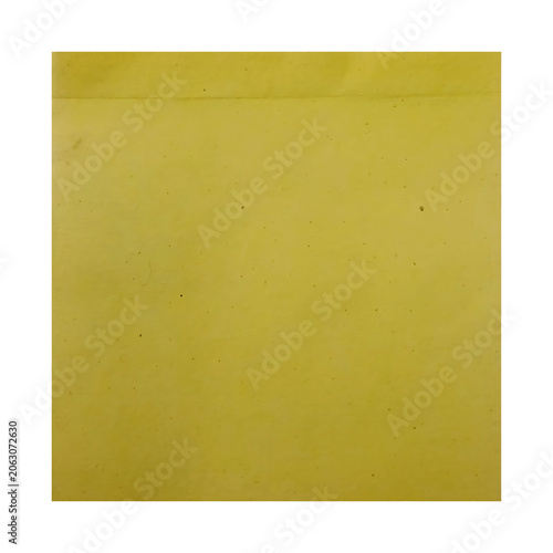 Square yellow sticky note with adhesive strip isolated on transparent background