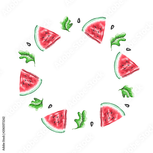 Watercolor watermelon frame. Hand drawn illustration