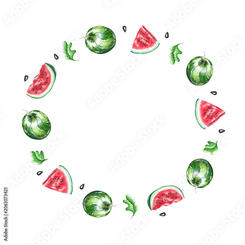 Watercolor watermelon frame. Hand drawn illustration