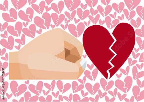 hand and heart are broken design creative and pattern on white background illustration vector