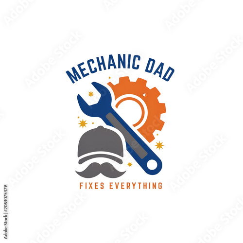 Foto Mechanic dad logo with wrench and gear graphics isolated on transparent backgrou