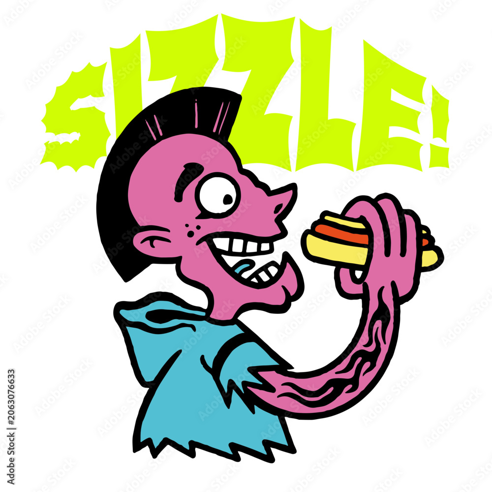 Obraz premium Playful sizzle hot dog character design