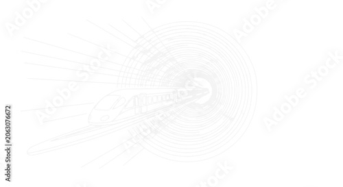 Foto High-speed train emerging from abstract tunnel, motion blur, futuristic transpor