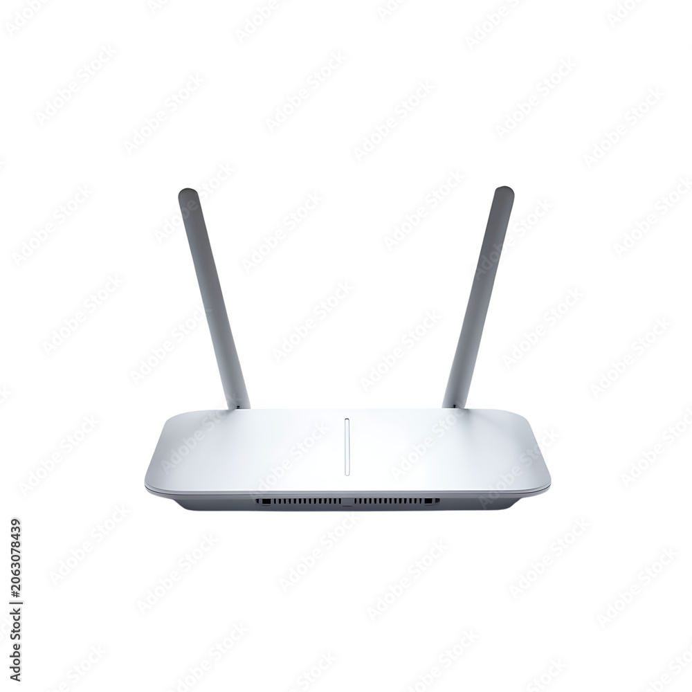 Fototapeta premium Modern white wireless internet router isolated on transparent background for network connectivity tech