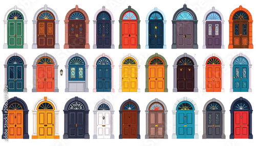 Variety of colorful doors on display.