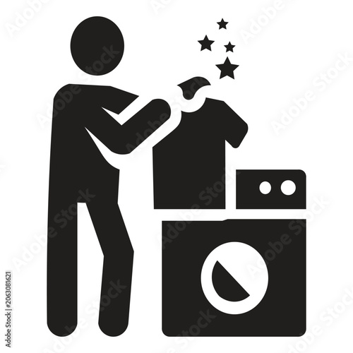 Image of a person washing clothes in a washing machine silhouette illustration Washing with a washing machine is a practical and efficient process. A person will typically sort clothes by color, put t