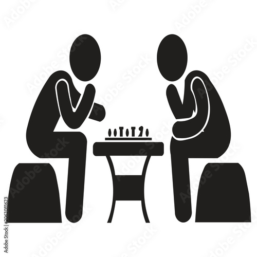 Image of people playing chess, silhouette illustration. Playing chess is a strategic activity that combines high concentration and mental tension. Players typically sit facing each other in silence, s