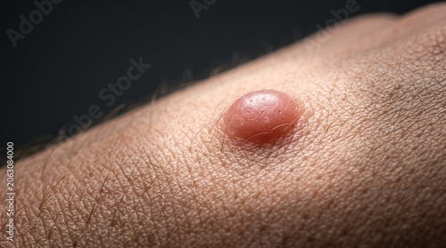 Close-up of Blister on Skin Skin Close-Up Health Dermatology Wound Medical Human Body. Concept featuring skin, close-up, health, dermatology, wound for professional commercial design.