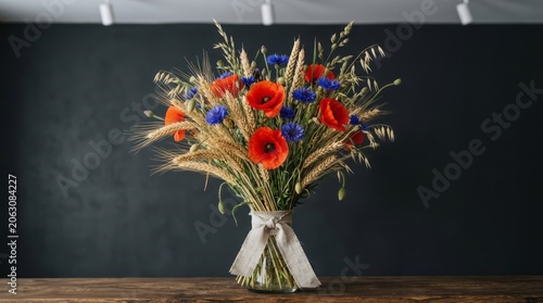 Vibrant Flower Bouquet with Wheat and Poppies