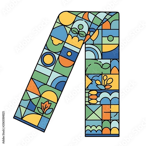 Colorful geometric pattern with abstract shapes and lines.