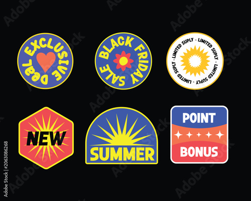 Sticker pack template groovy elements