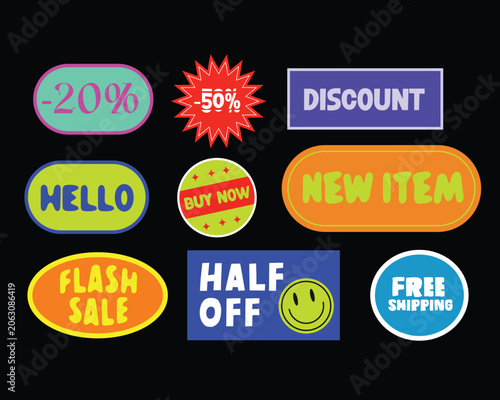 Sticker pack template groovy elements