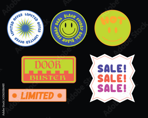 Sticker pack template groovy elements