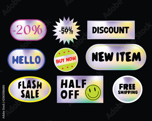 Sticker pack template groovy retro vintage elements