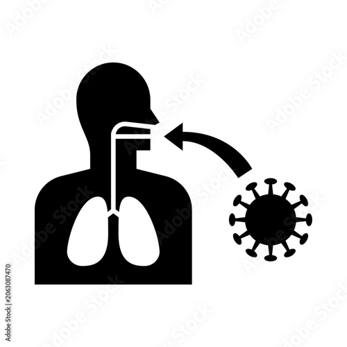 Infected virus by inhaling glyph icon. Infected illustration.