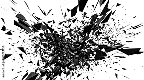 Foto Abstract explosion of jagged black fragments against a stark white background, d