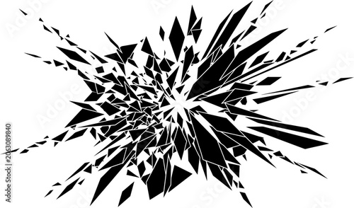 Fotografía Explosion of shattered fragments radiating outwards, sharp geometric shapes in a
