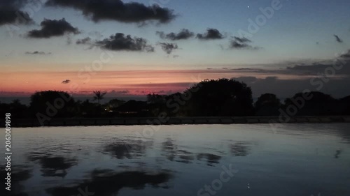 sunset at a rooftop pool in kuta on bali