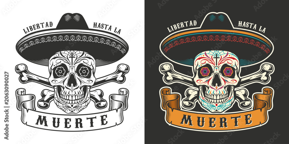 Fototapeta premium Two skulls wearing hats