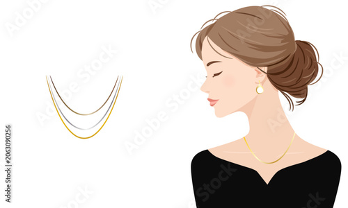  Profile of a woman wearing earrings and a chain