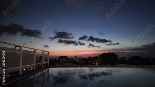 sunset at a rooftop pool in kuta on bali