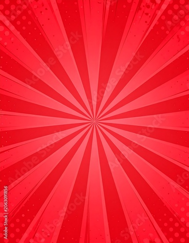 A vibrant red background with radiating lines emanating from the center, creating a dynamic and energetic visual effect