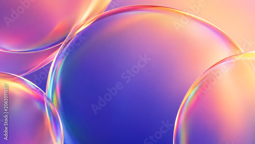 Business Intro Screen with Iridescent Liquid Glass Abstract Background and Pastel Rainbow Bubbles