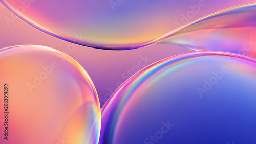 Business Intro Screen with Iridescent Liquid Glass Abstract Background and Pastel Rainbow Bubbles