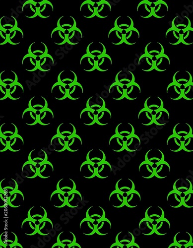 Green biohazard symbols on black