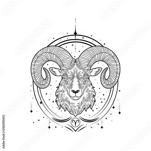 Aries zodiac sign, outline, line drawing