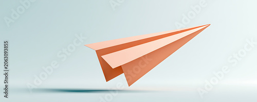 Minimalist Peach Paper Airplane Soaring Through Clean Modern Studio Space