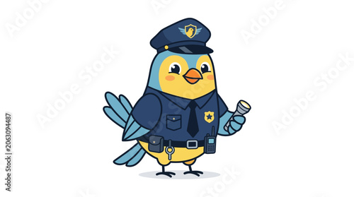 Cute Bird Police Officer with Flashlight - Cartoon Character