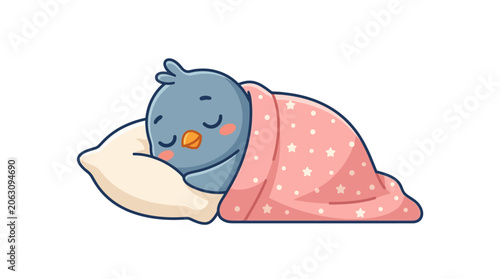 Cute Bird Sleeping Under Starry Blanket, Peaceful Nap, Dreamy Childhood