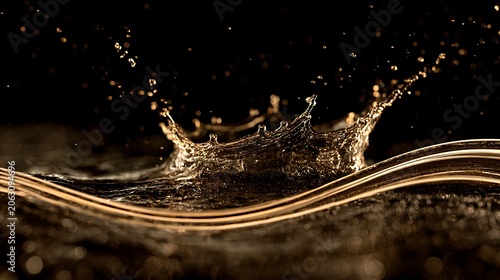 Golden liquid crown splash with ripple waves on black background