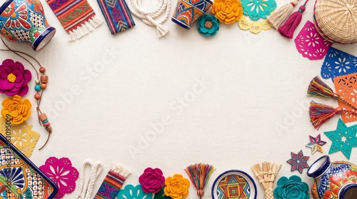 Fotografía Mexican festive background with traditional pottery and colorful decorations