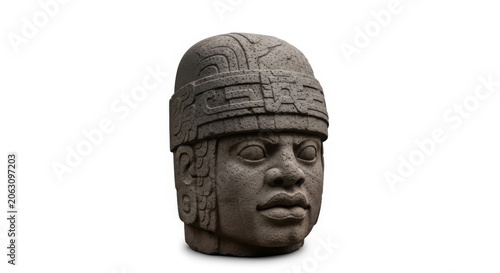 Ancient Olmec Colossal Head Sculpture, Pre-Hispanic Mexican Stone Art