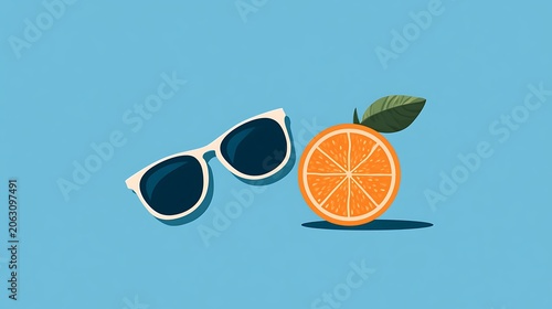Summer vacation concept with sunglasses and orange slice