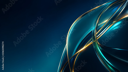 Business Splash Screen with Emerald Blue Abstract Waves and Gold Lines Premium Background